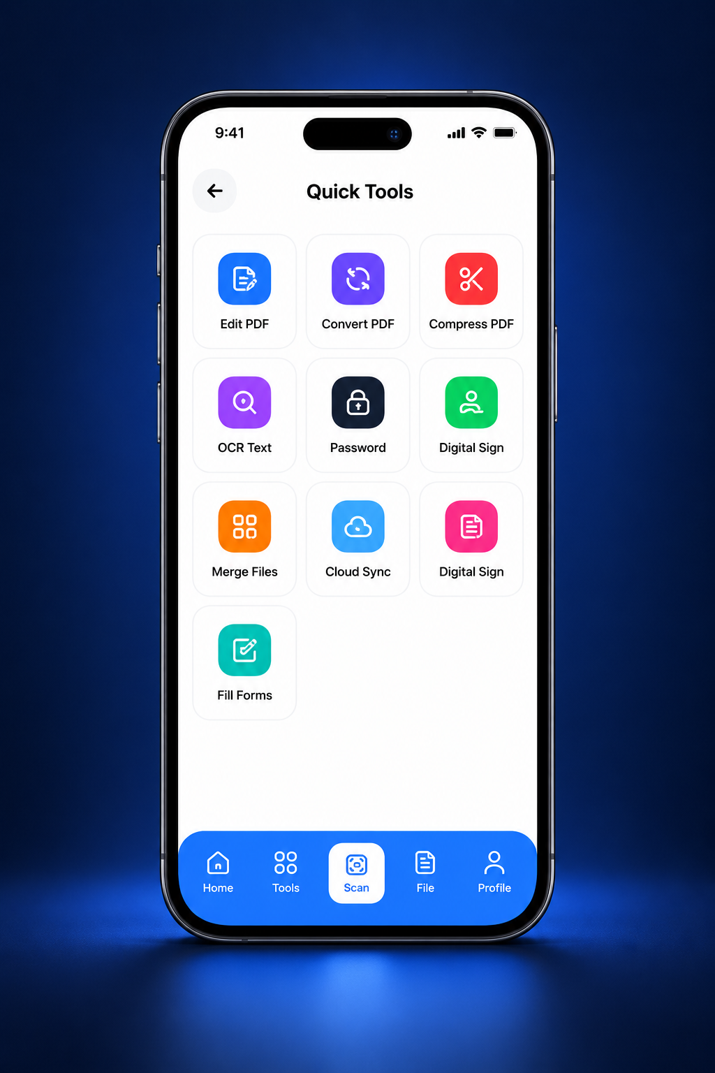 Illustrative ApexPDF quick tools phone mockup